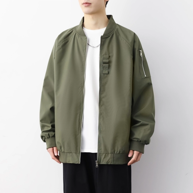 洋气先生 美式复古高街潮牌可二开棒球服设计拉链纯色长袖舒适保暖防风日常户外通勤徒步无性别主义简约百搭工装外套夹克 男女同款