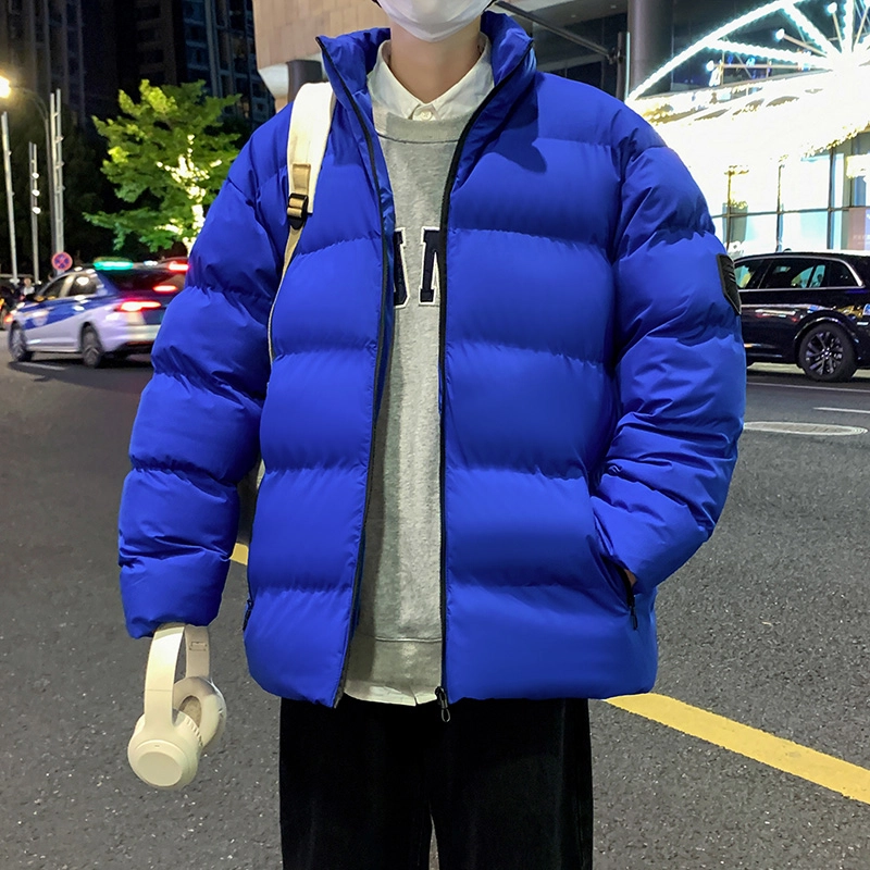 洋气先生 美式高街复古简约纯色基础款无性别主义加厚加绒保暖宽松潮流棉衣日常通勤百搭潮牌休闲防风立领臂章长袖棉服 男女同款