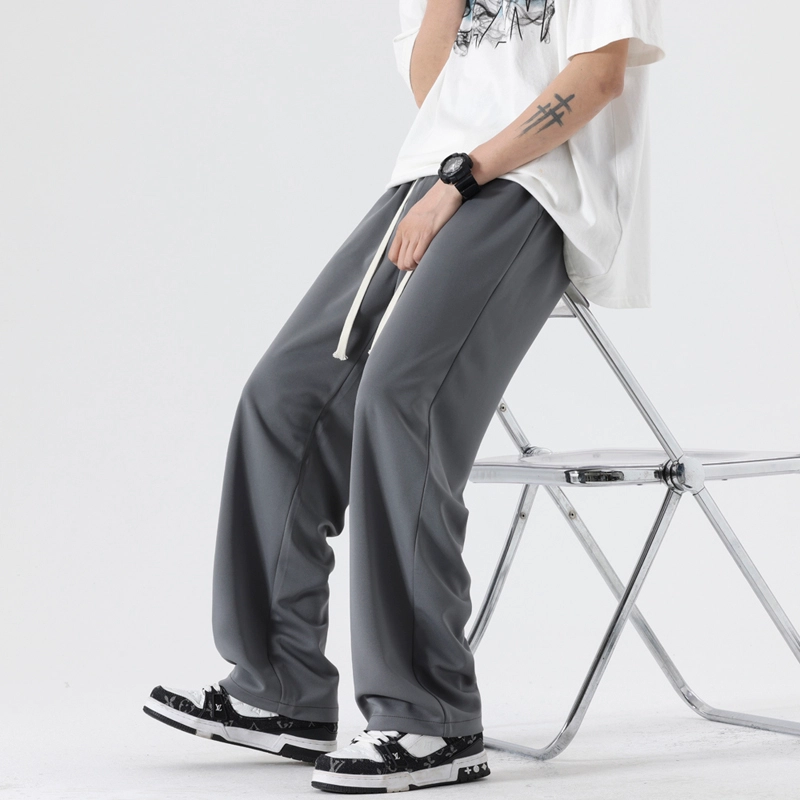 洋气先生 美式高街无性别主义舒适亲肤大方时尚纯色日常通勤百搭宽松阔腿垂感慵懒极简松紧腰基础款青春运动少年感休闲裤 男女同款