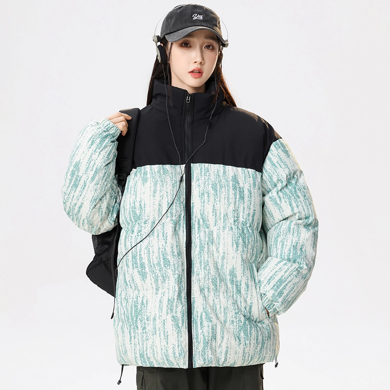 洋气先生 洋气潮牌美式高街撞色拼接高级感扎染设计纯色痞帅防风无性别主义保暖抗寒舒适柔软宽松面包服户外通勤拉链长袖外套棉服 男女同款