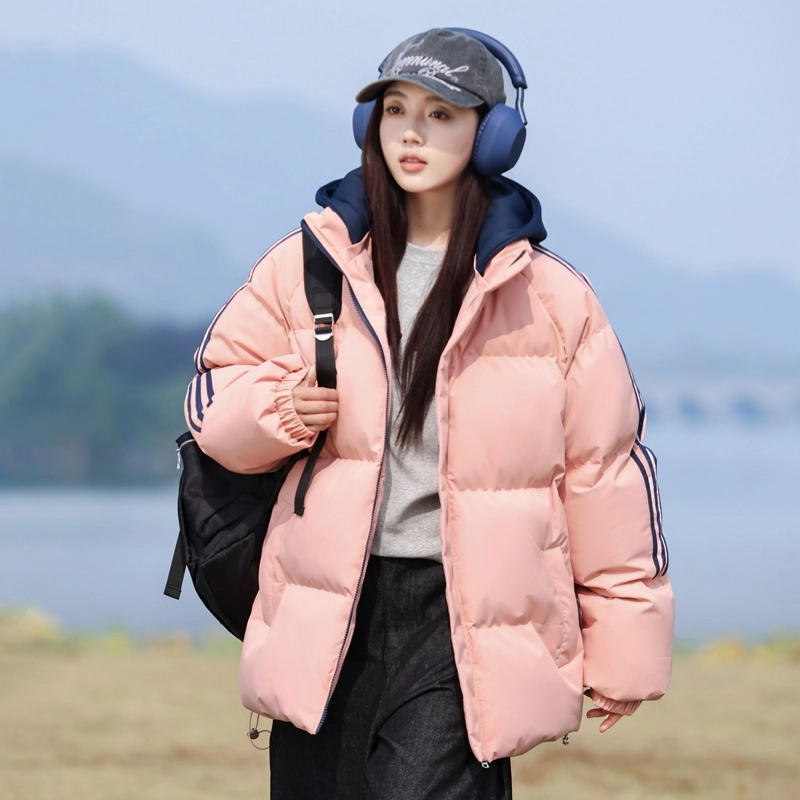 洋气先生 洋气潮牌美式高街简约纯色基础撞色拼接痞帅防风无性别主义保暖抗寒舒适柔软宽松面包连帽户外通勤拉链长袖外套棉服 男女同款