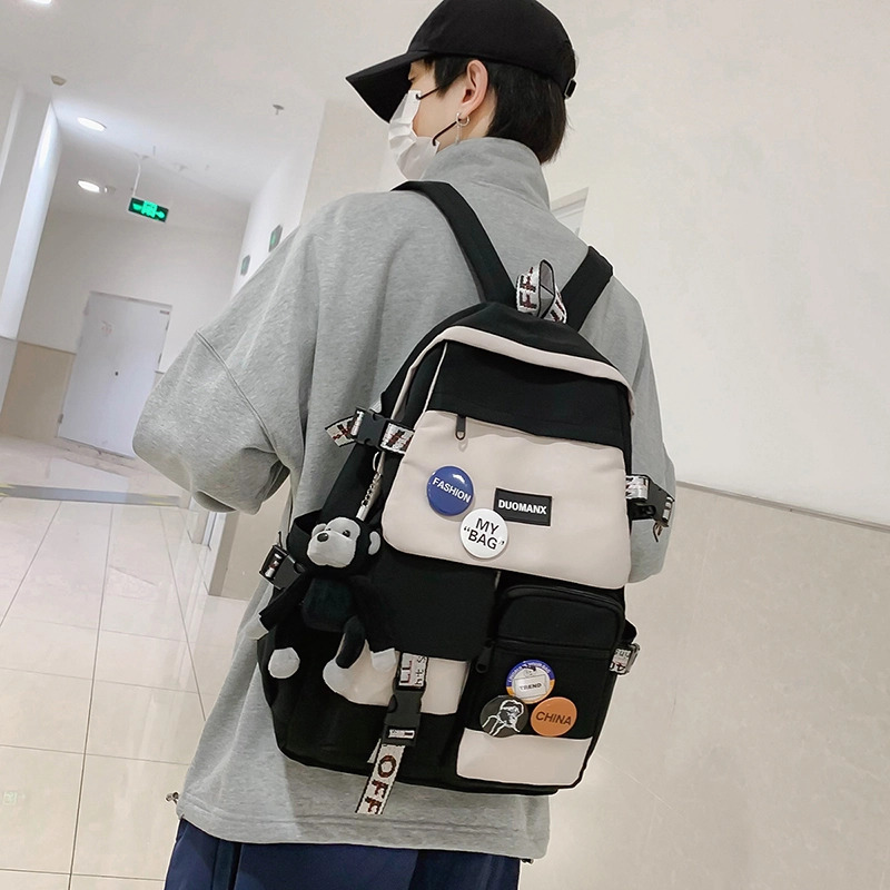 米囹 学生小众韩系高颜值大容量旅行背包 舒适手提拉链 调节肩带 尼龙布 双肩包