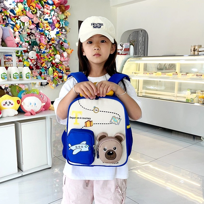 米囹 幼儿园清新时尚可爱轻便萌趣卡通 轻松出游上学大容量多分层 两侧网袋  牛津纺 双肩包