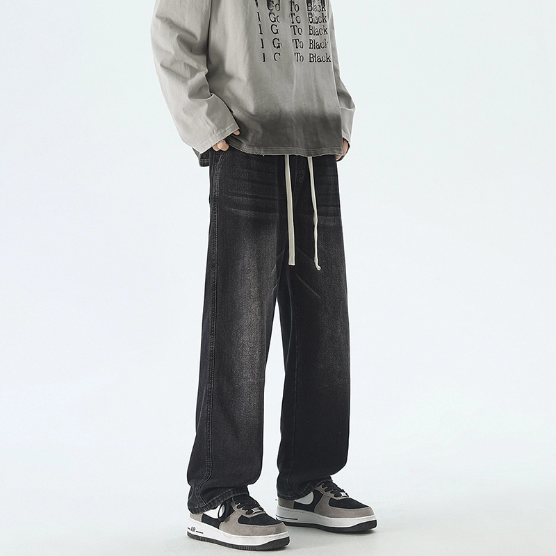 邦固依品 美式复古水洗做旧百搭时尚显高显瘦宽松直筒潮牌休闲牛仔裤 男女同款