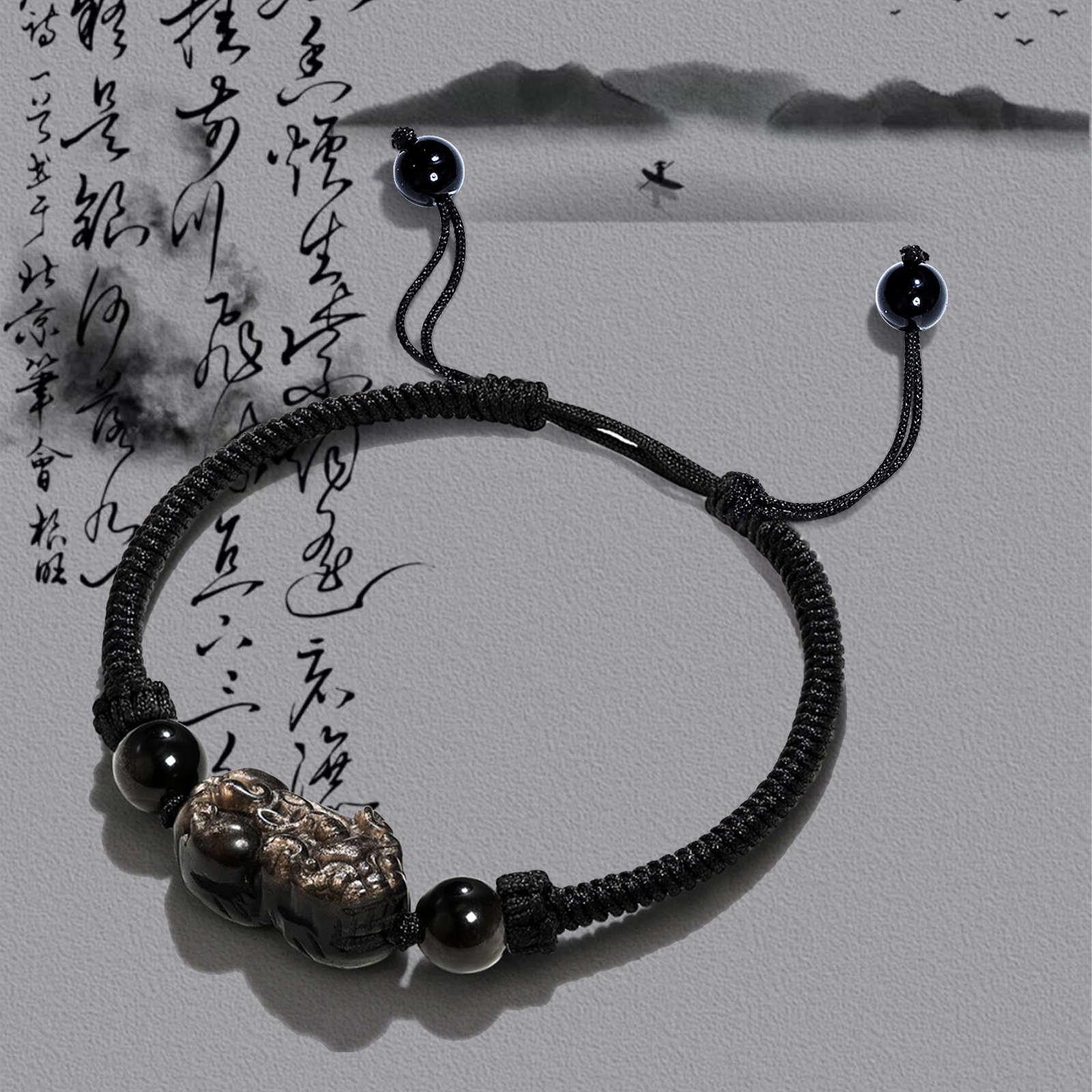 晶城购 吞金兽转运珠手编绳 新中式招财貔貅手饰 本命年纳福平安红绳 男女佩戴情侣款 赠吉祥小卡#好运 水晶 手链 通用