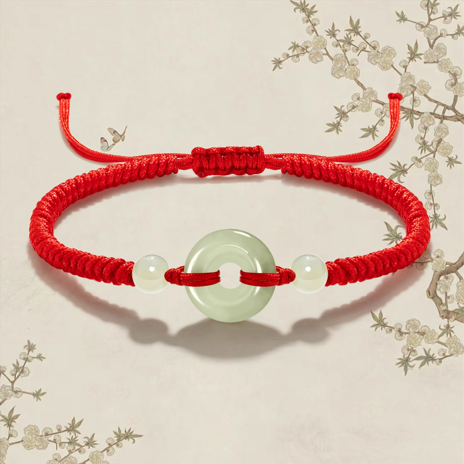 晶城购 【高品】平安扣手工编织绳 本命年转运纳福红绳 抽绳可调节大小 新中式国风黑绳 和田玉 手链 男女同款情侣款 青白玉