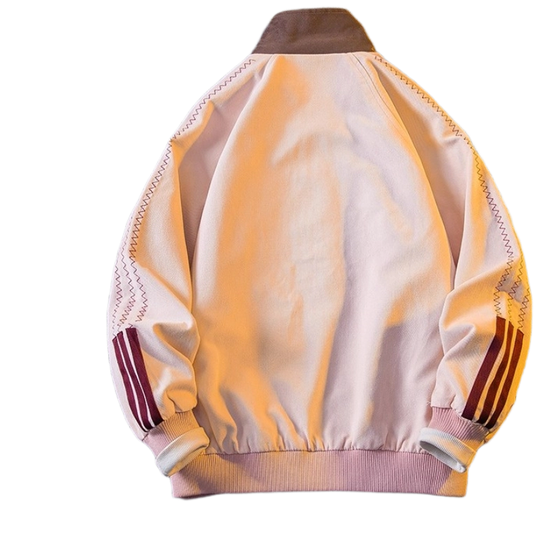 邦固依品 秋季 美式撞色立领设计感棒球服外套男潮牌宽松三道杠拼接运动夹克 男款