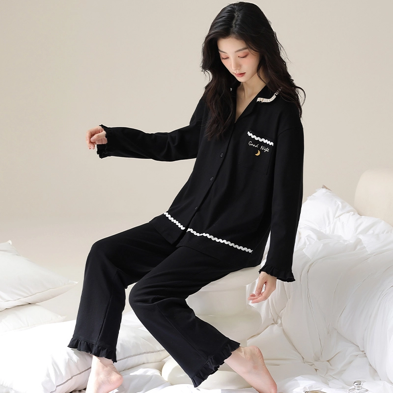 帕兰朵 春秋柔软棉女长袖开衫家居服纯棉大码可外穿空调服舒适睡衣套装 女款