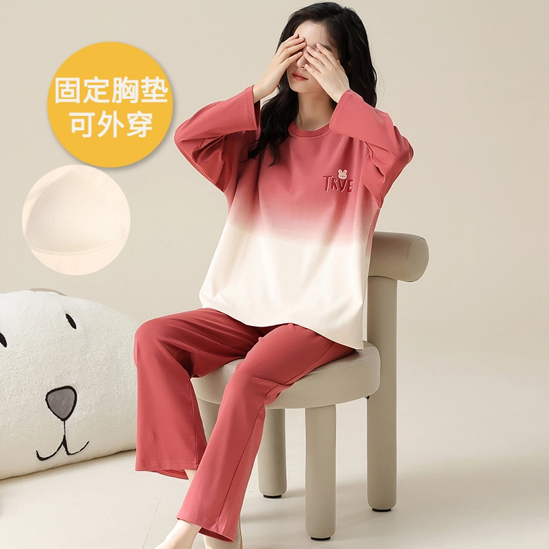 帕兰朵 女春秋款带胸垫一体防走光女士甜美卡通秋冬可外穿家居服睡衣套装 女款