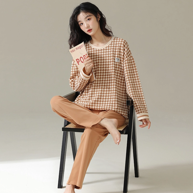 帕兰朵 春秋款带胸垫一体防走光女士甜美卡通秋冬可外穿家居服睡衣套装 女款