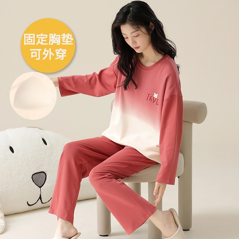 帕兰朵 女春秋款带胸垫一体防走光女士甜美卡通秋冬可外穿家居服睡衣套装 女款
