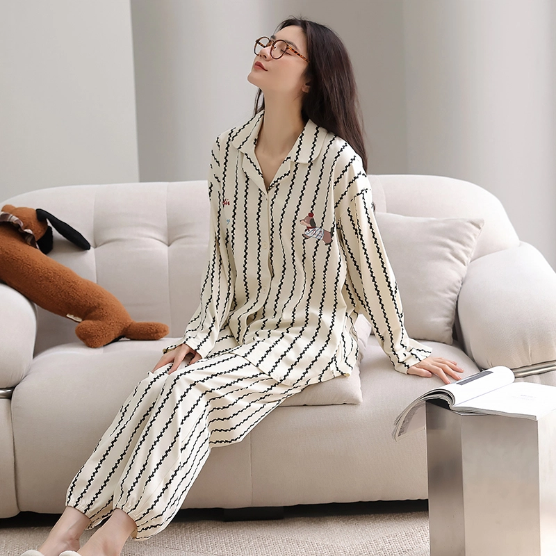 帕兰朵 春秋季纯棉长袖长裤可爱卡通小熊大码宽松家居服外穿舒适睡衣套装 女款