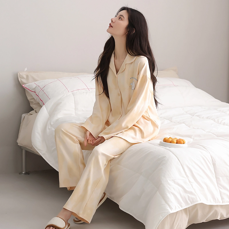 帕兰朵 春秋季纯棉长袖长裤可爱卡通小熊大码宽松家居服外穿睡衣套装 女款