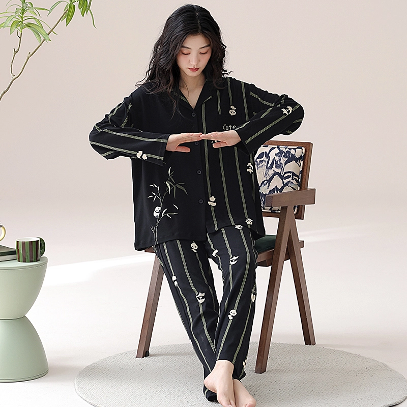 帕兰朵 春秋季纯棉长袖长裤女士可爱卡通全棉家居服柔软舒适睡衣套装 女款