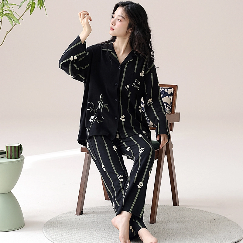 帕兰朵 春秋季纯棉长袖长裤女士可爱卡通全棉家居服柔软舒适睡衣套装 女款