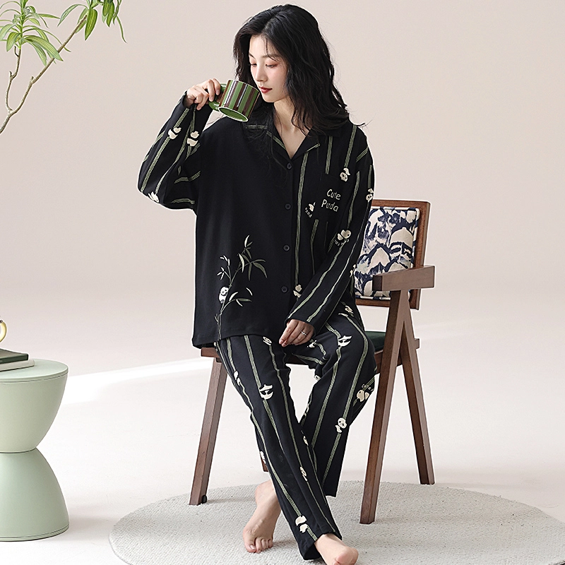 帕兰朵 春秋季纯棉长袖长裤女士可爱卡通全棉家居服柔软舒适睡衣套装 女款