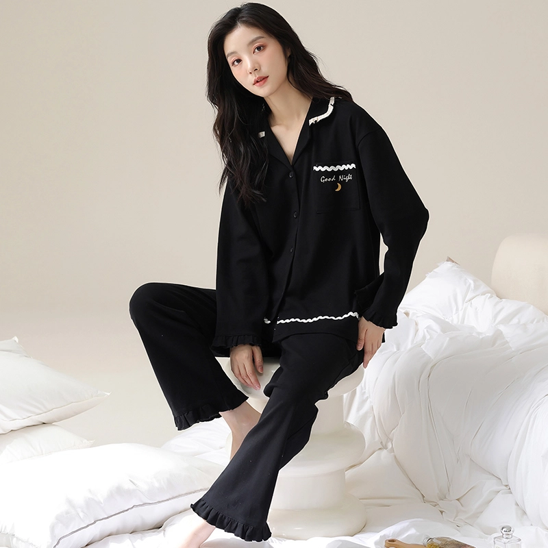 帕兰朵 春秋柔软棉女长袖开衫家居服纯棉大码可外穿空调服舒适睡衣套装 女款