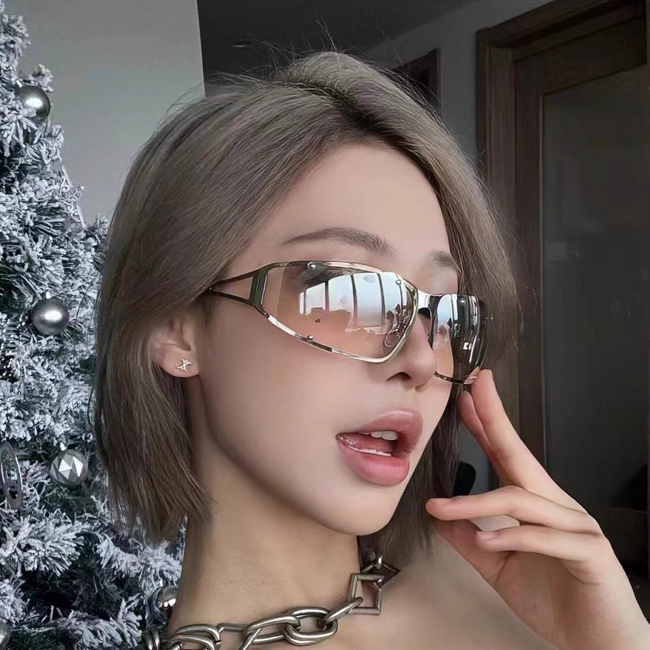 无限兔 欧美复古户外出行沙滩海边好看高级感防紫外线 金属 长方形 太阳眼镜 男女同款情侣款