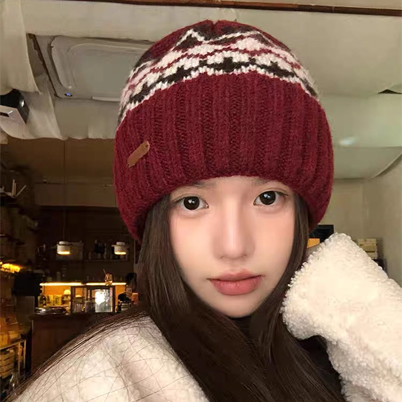 【费尔岛提花帽】 无限兔 秋冬保暖复古加厚针织防寒帽毛线显脸小护耳套 羊毛混纺 绒线帽 男女同款情侣款