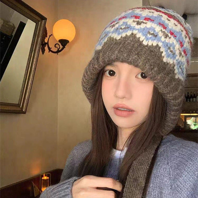 无限兔 提花费尔岛护耳帽子针织毛线包包帽巴克拉拉法加厚保暖雷锋帽 腈纶 绒线帽 男女同款情侣款