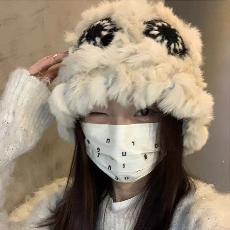 【手工兔毛醒狮】 无限兔 可爱保暖毛绒针织显脸小百搭护耳毛茸茸水桶帽#好运 兔绒+腈纶 绒线帽毛线帽 男女同款情侣款
