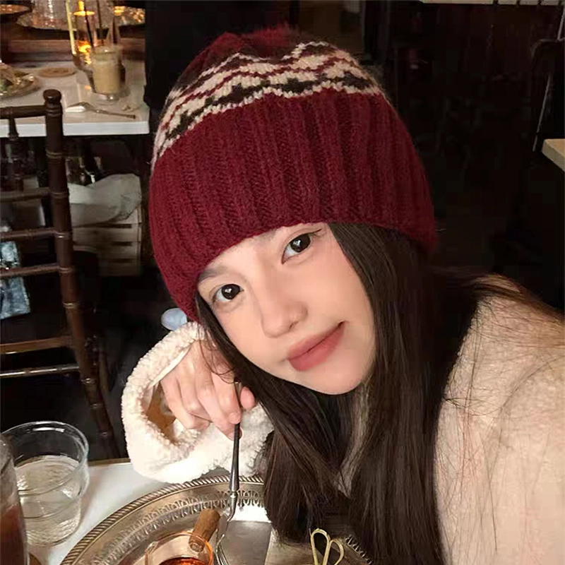 【费尔岛提花帽】 无限兔 秋冬保暖复古加厚针织防寒帽毛线显脸小护耳套 羊毛混纺 绒线帽 男女同款情侣款
