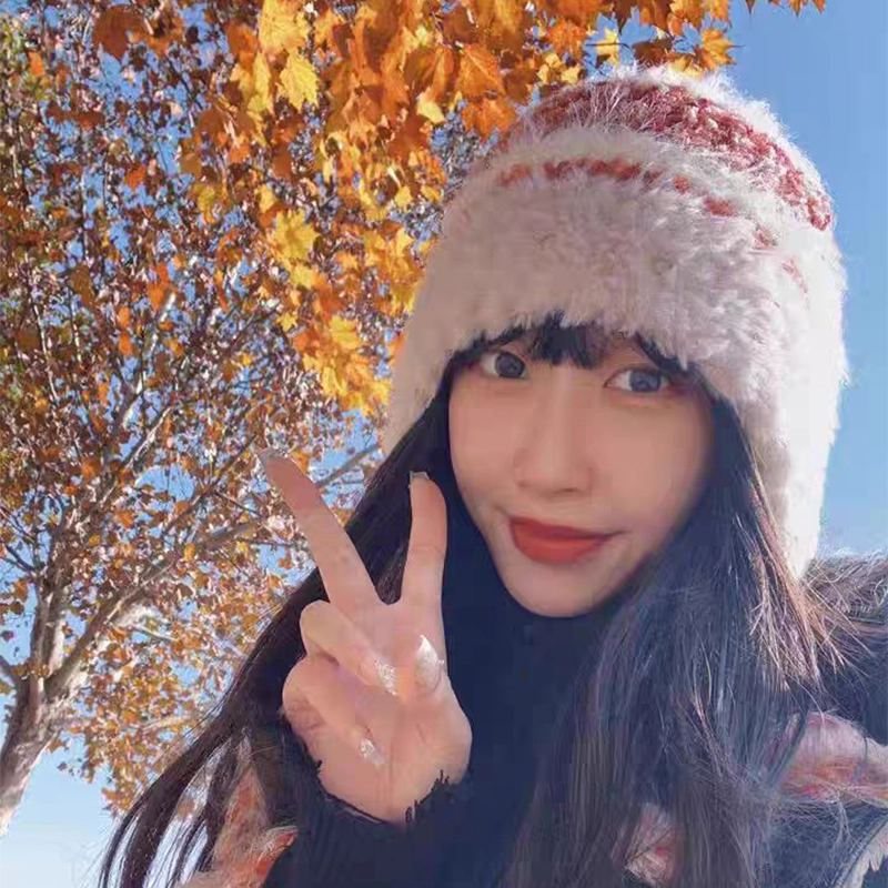无限兔 拼色条纹针织护耳帽子秋冬加绒加厚保暖防寒护耳帽户外百搭通勤毛线毛绒帽彩色辫子 聚酯纤维 绒线帽 男女同款情侣款