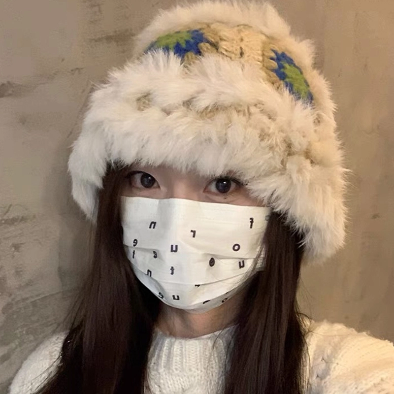 【手工兔毛醒狮】 无限兔 可爱保暖毛绒针织显脸小百搭护耳毛茸茸水桶帽#好运 兔绒+腈纶 绒线帽毛线帽 男女同款情侣款