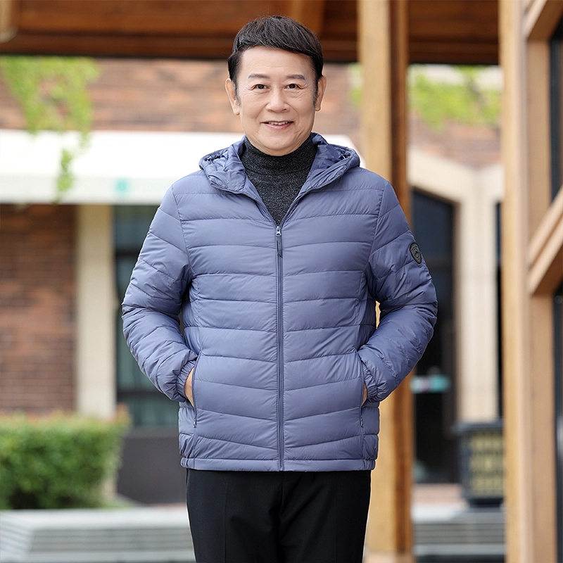 雅鹿 轻薄系列 纯色连帽拉链长袖短款羽绒服 男款 雾兰