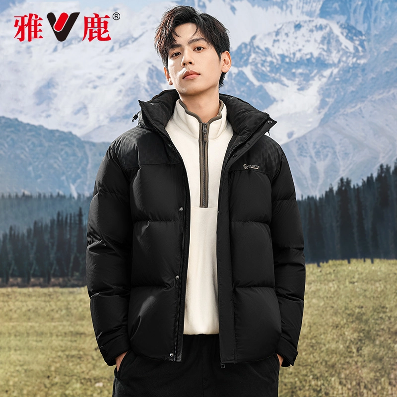 雅鹿 字母纯色连帽拉链厚款时尚长袖羽绒服 男款