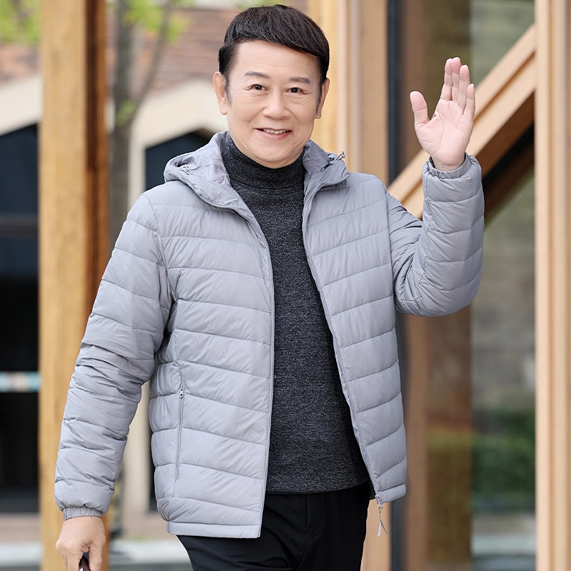雅鹿 轻薄系列 纯色连帽拉链长袖短款羽绒服 男款 雾兰