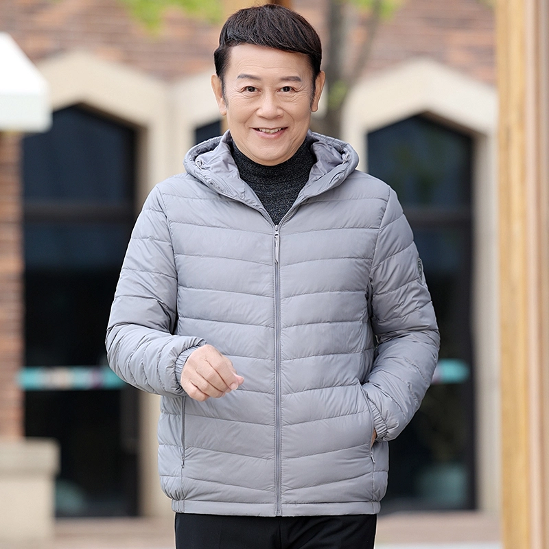 雅鹿 轻薄系列 纯色连帽拉链长袖短款羽绒服 男款 雾兰