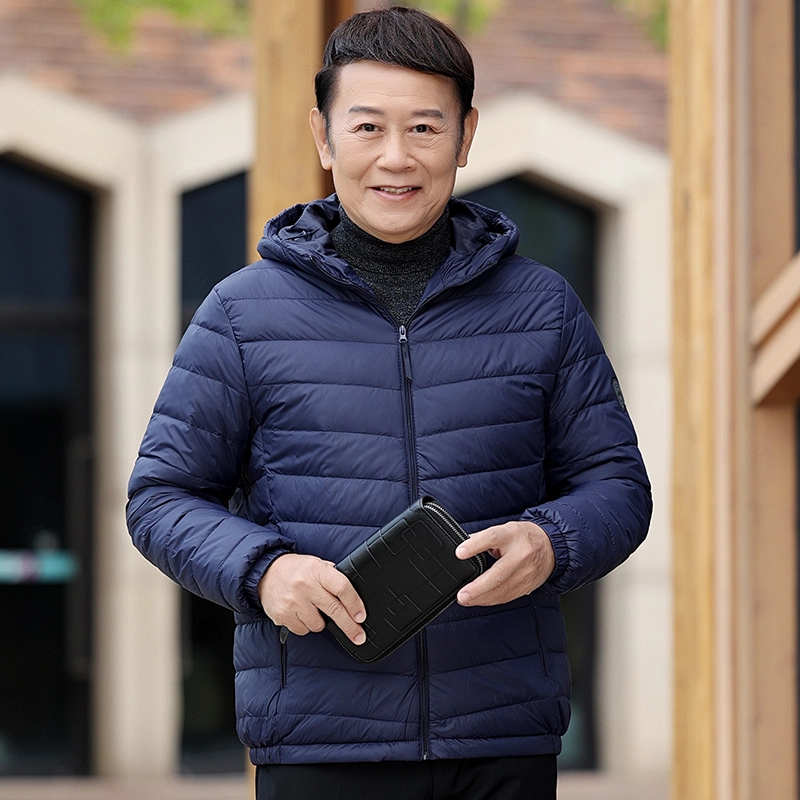 雅鹿 轻薄系列 纯色连帽拉链长袖短款羽绒服 男款 雾兰