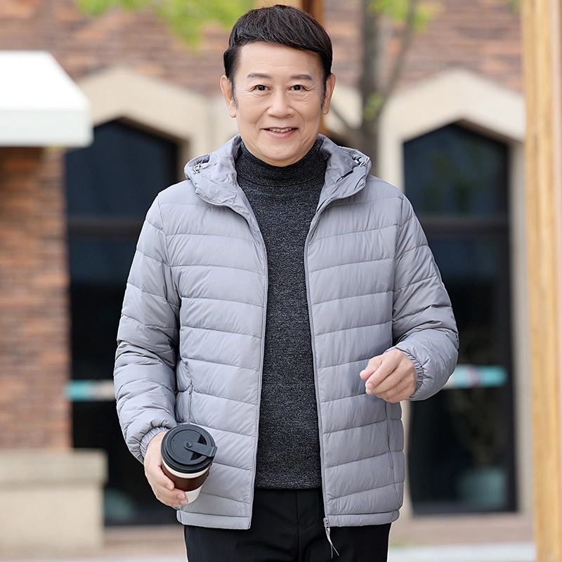 雅鹿 轻薄系列 纯色连帽拉链长袖短款羽绒服 男款 雾兰