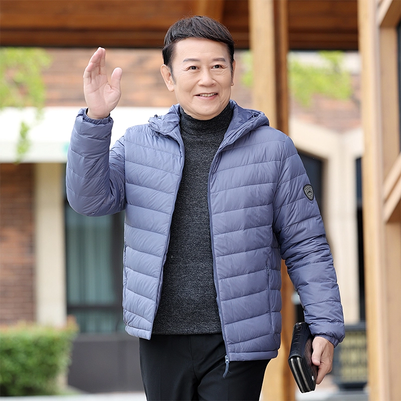 雅鹿 轻薄系列 纯色连帽拉链长袖短款羽绒服 男款 雾兰