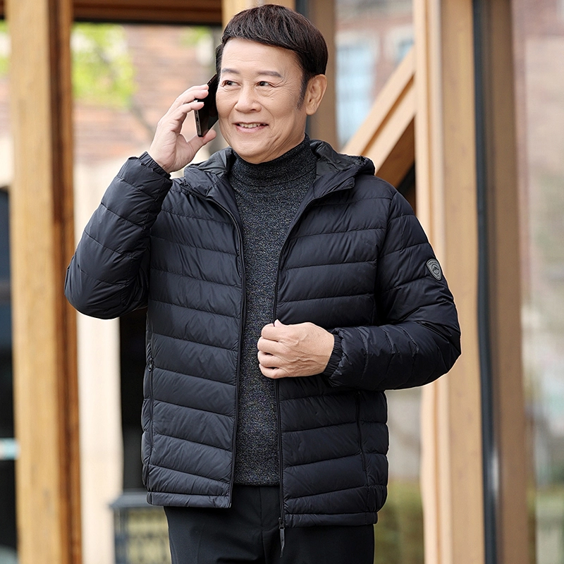 雅鹿 轻薄系列 纯色连帽拉链长袖短款羽绒服 男款 雾兰
