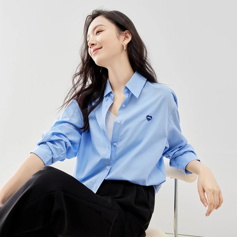 初语 百搭打底通勤风气质纯色基础款简约长袖衬衫 女款
