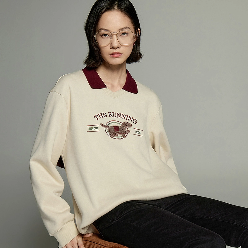 初语 加绒加厚字母印花小狗图案卫衣 女款 浅米色