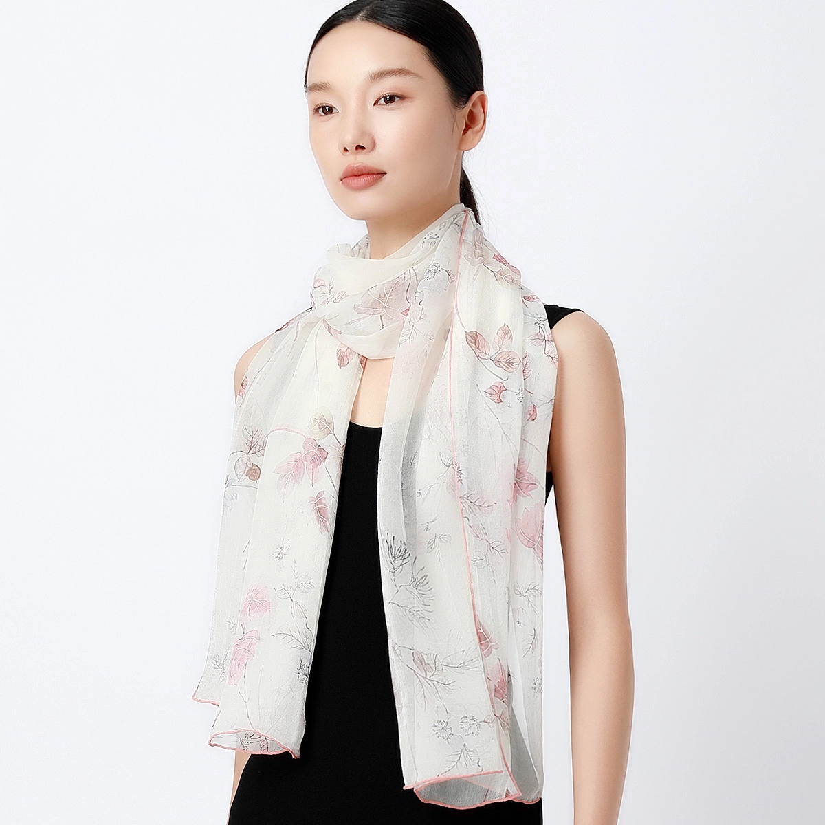 丝界 时尚轻薄珍珠纱真丝百搭长巾 丝巾 女款