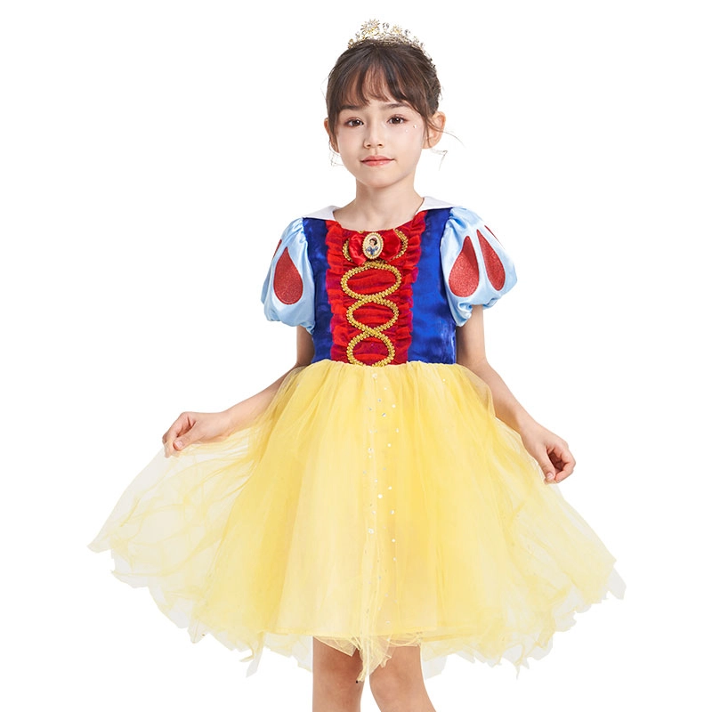 伊佳林连衣裙 可爱夏季演出服卡通动漫长袖 白雪公主 娃娃领蓬蓬裙 儿童款