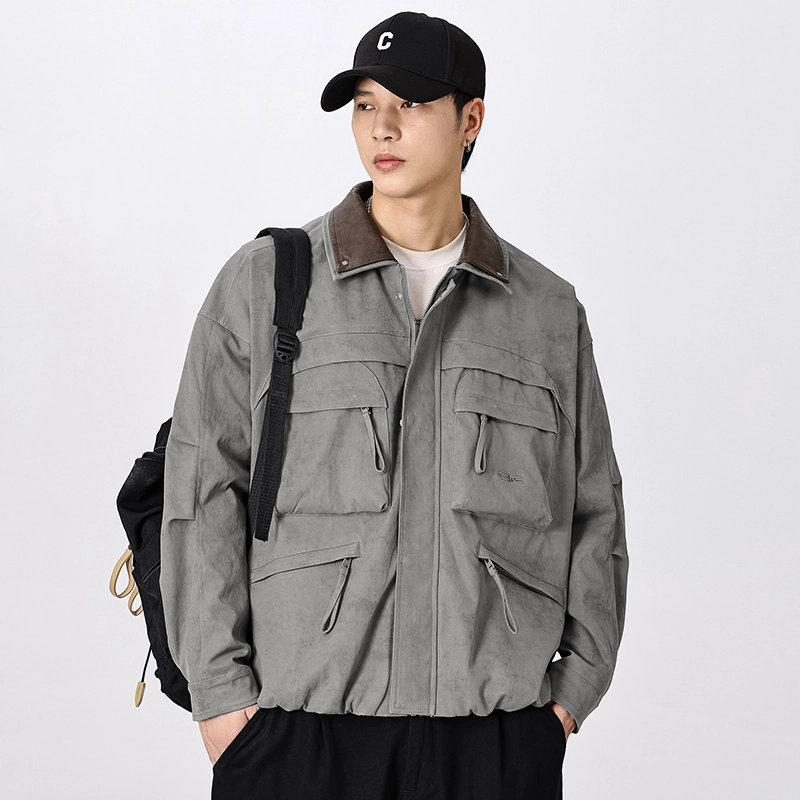 羽浅 美式复古多口袋工装外套春秋潮牌翻领宽松休闲上衣服夹克 男款
