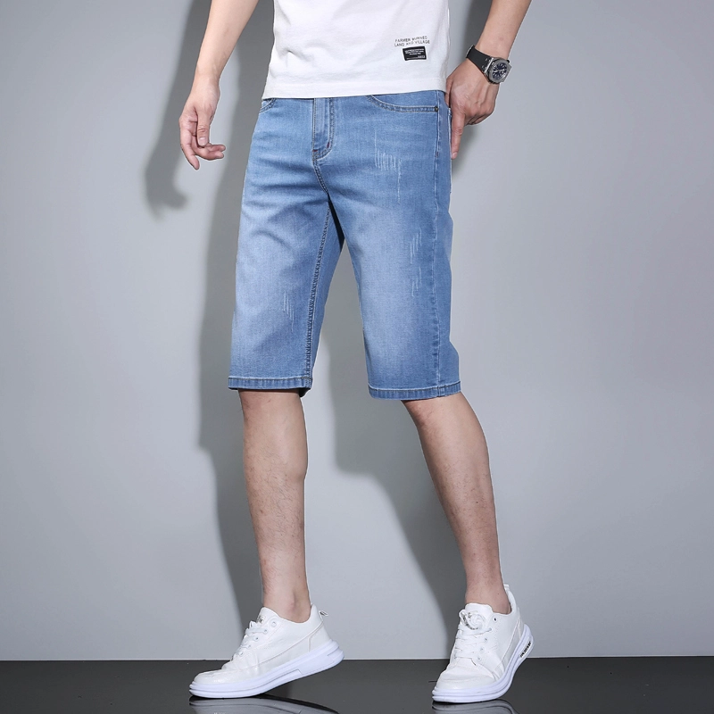 羽浅 男夏季薄款五分裤子男士休闲中裤直筒宽松弹力马裤牛仔短裤 男女同款