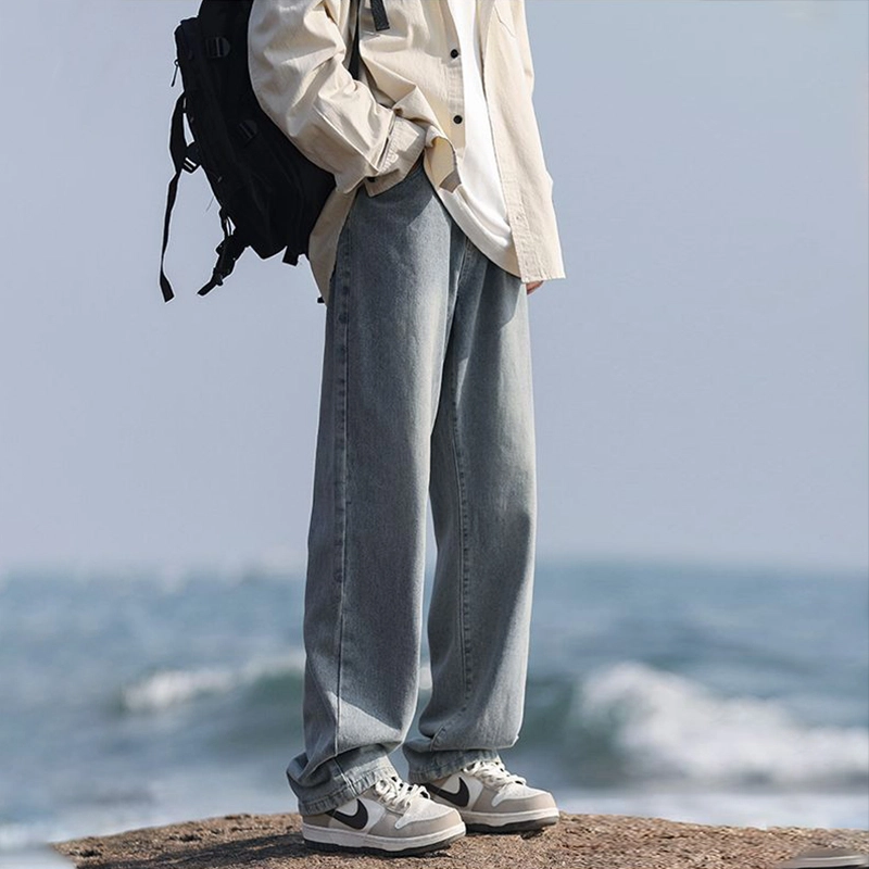 羽浅 美式复古高街嘻哈潮流宽松直筒阔腿弹力牛仔裤 男款