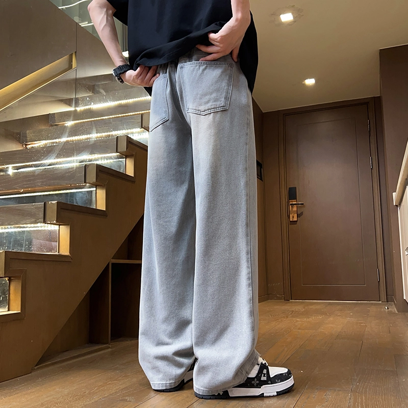 羽浅 美式高街直筒宽松复古薄款休闲阔腿牛仔裤 男款
