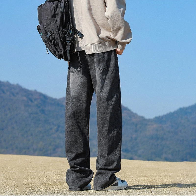 羽浅 水洗做旧阔腿裤美式宽松休闲裤子牛仔裤 男女同款