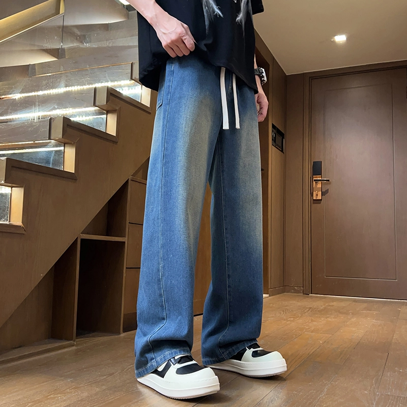 羽浅 美式高街直筒宽松复古薄款休闲阔腿牛仔裤 男款