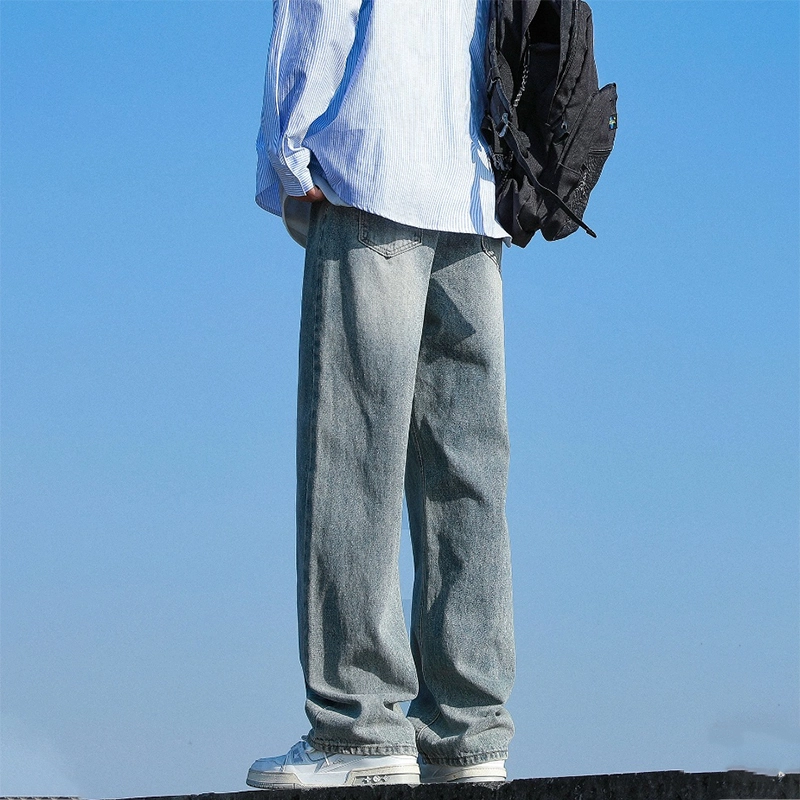 羽浅 水洗做旧阔腿裤美式宽松休闲裤子牛仔裤 男女同款