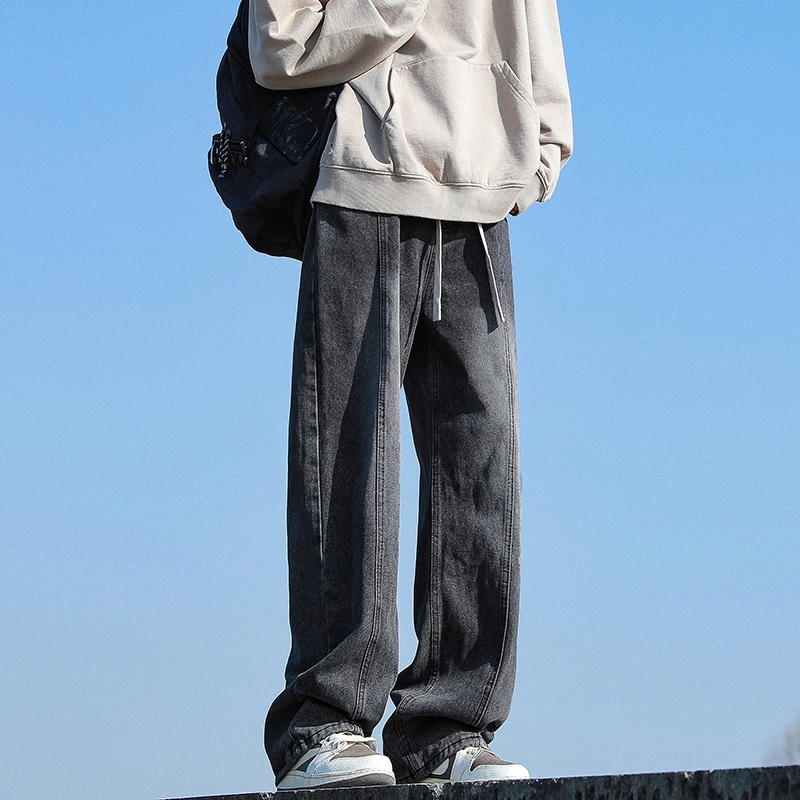 羽浅 水洗做旧阔腿裤美式宽松休闲裤子牛仔裤 男女同款