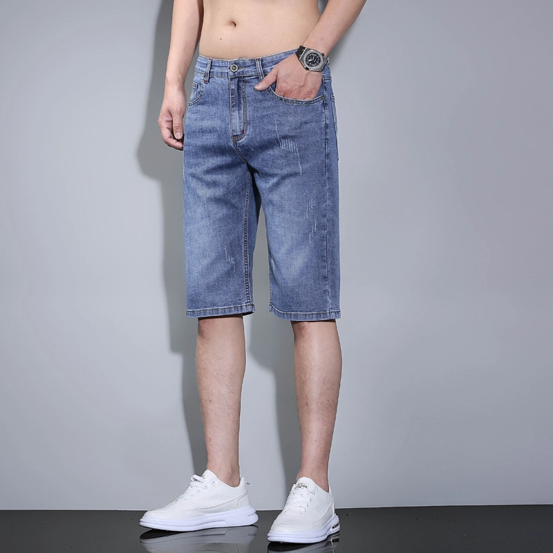 羽浅 男夏季薄款五分裤子男士休闲中裤直筒宽松弹力马裤牛仔短裤 男女同款