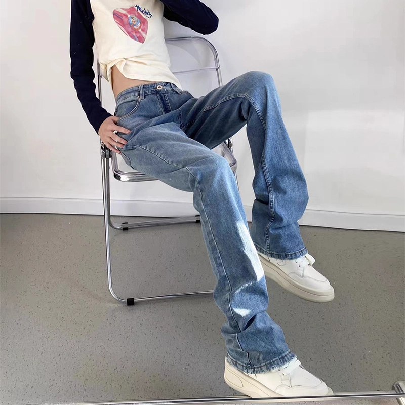 羽浅 修身复古美式高街潮牌牛仔裤 男女同款